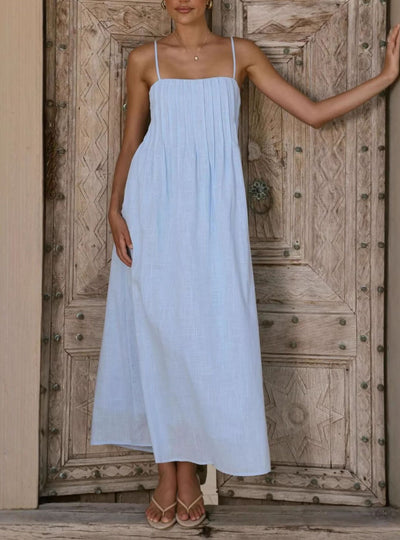 Pleated Bodice Midi Cami Dress