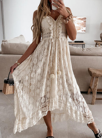 Full Size Ruffled Lace V-Neck Maxi Dress Plus Size