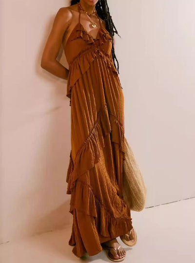 Ruffled Halter Neck Maxi Dress