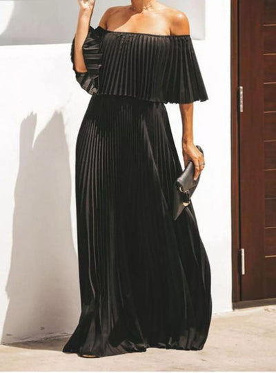 Full Size Off-Shoulder Pleated Maxi Dress Plus Size