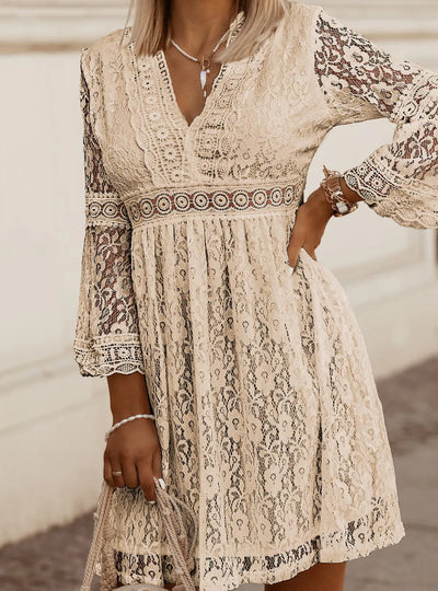 Lace V-Neck Three-Quarter Sleeve Dress