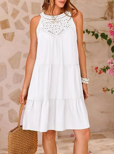 Ruffled Hem Lace Sleeveless Dress