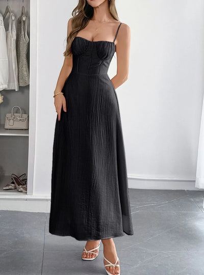 Texture Sweetheart Neck Backless Cami Dress