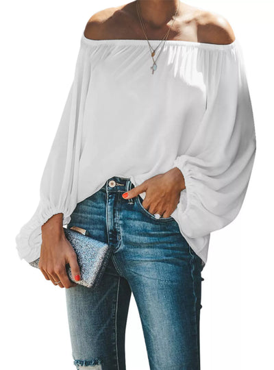 Full Size Off-Shoulder Balloon Sleeve Blouse Plus Size