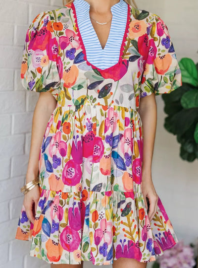 Floral Print Tiered Mini Dress