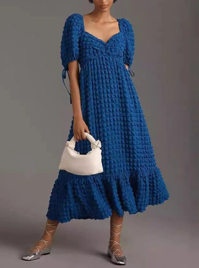 Textured Sweetheart Neck Short Sleeve Dress