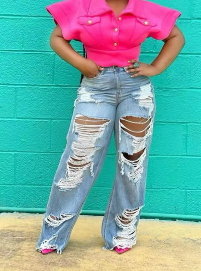 Full Size Distressed Wide Leg Jeans Plus Size