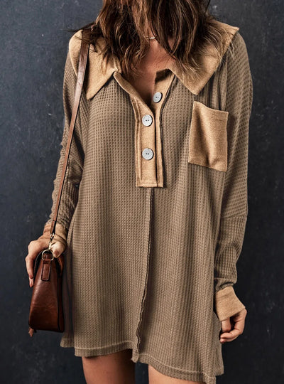 Waffle Knit Button Front Dress