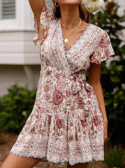 Surplice Flutter Sleeve Mini Dress