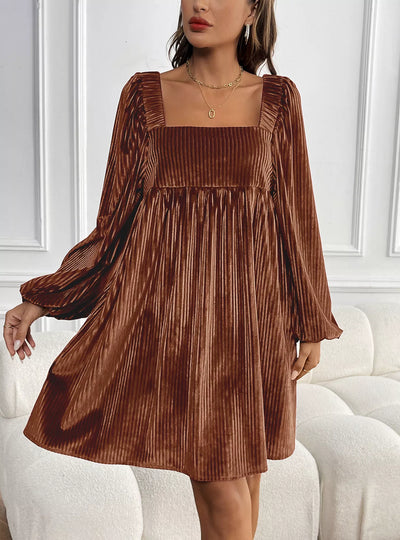 Velvet Square Neck Long Sleeve Dress