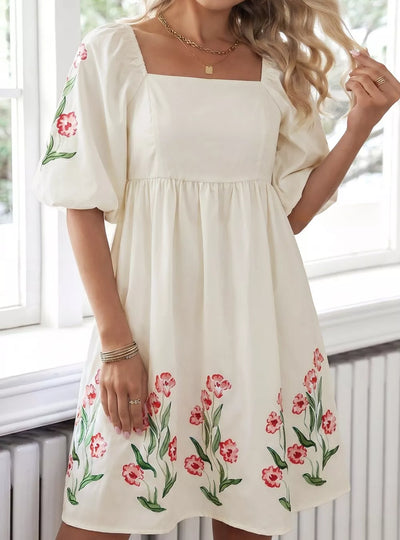 Floral Puff Sleeve Babydoll Dress