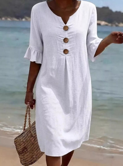 Full Size Button Decor Flounce Sleeve Dress Plus Size