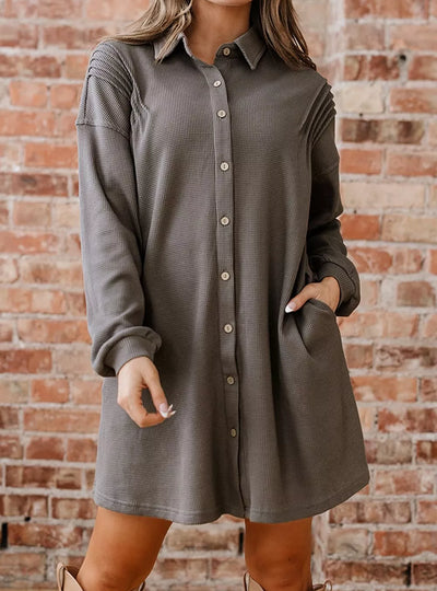 Waffle Knit Shirt Tunic Dress