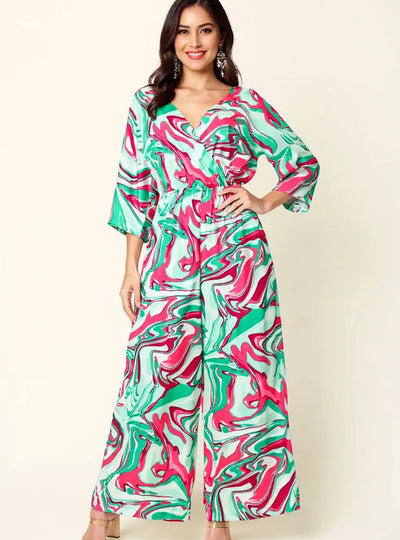 Double Take Full Size Half Sleeve Wide Leg Jumpsuit