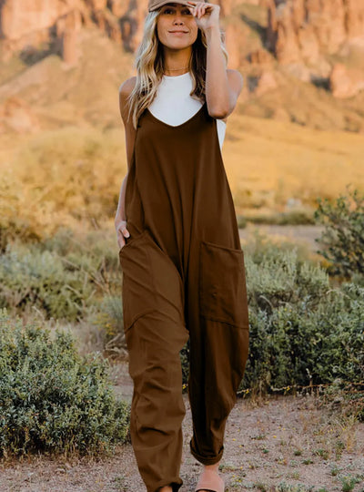 Double Take Full Size V-Neck Sleeveless Jumpsuit with Pockets