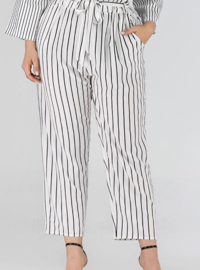 Striped Paperbag Waist Cropped Pants