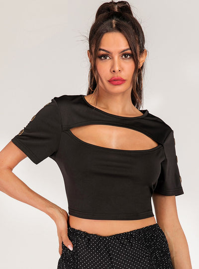 Cutout Grommet Detail Cropped Tee