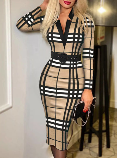 Full Size Notched Long Sleeve Dress Plus Size