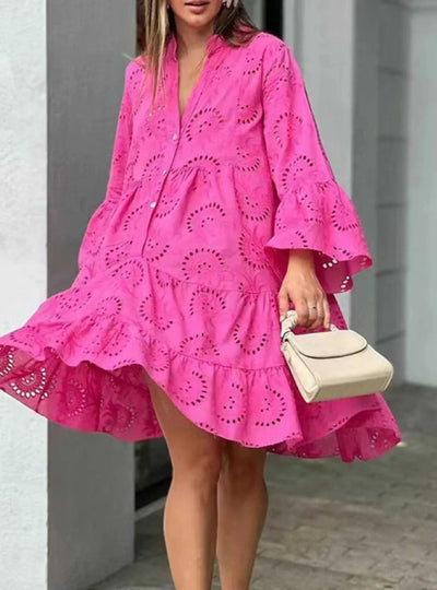 Full Size Eyelet Ruffled Hem Tiered Dress Plus Size