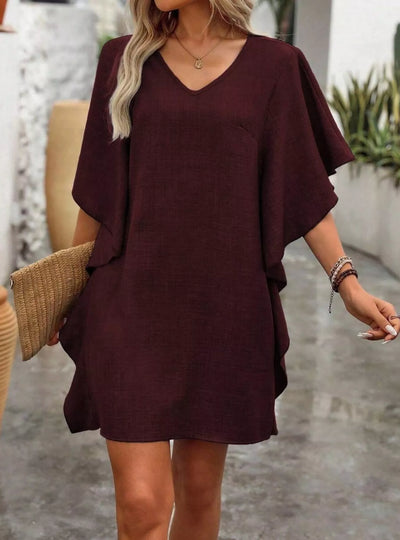 Ruffled Flutter Sleeve V-Neck Mini Dress