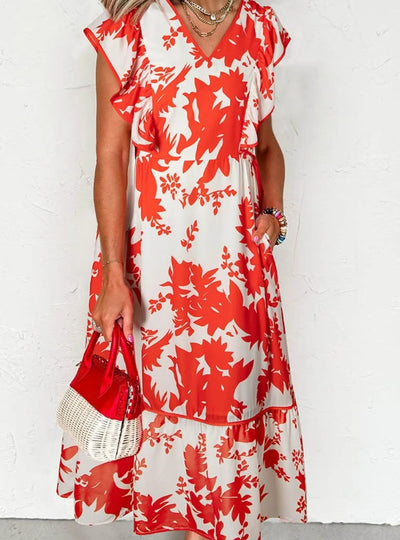 Floral V-Neck Summer Midi Dress