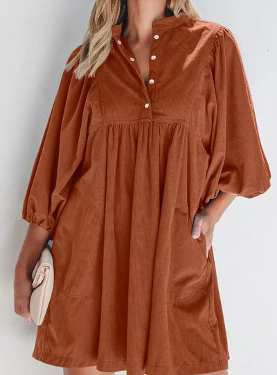 Corduroy Button-Down Babydoll Dress