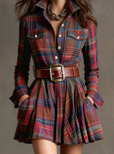Plaid Long Sleeve Shirt Dress