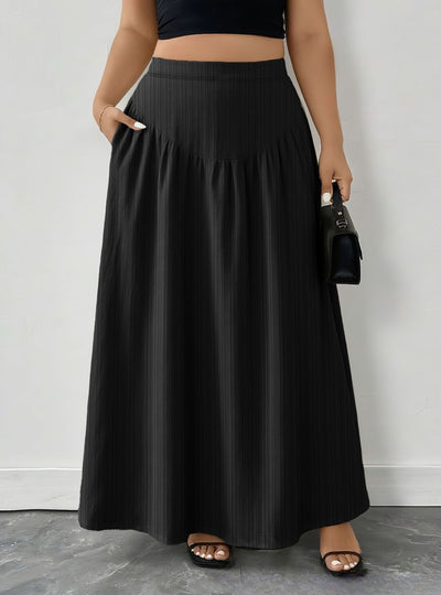 Plus Size Ruched Maxi Skirt with Pockets