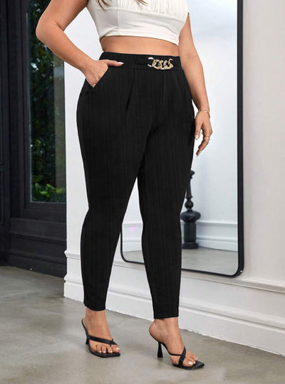 Plus Size Elegant Chain Decor High Waist Skinny Pants