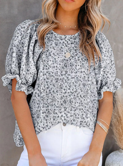 Full Size Floral Print Ruffle Sleeve Blouse Plus Size