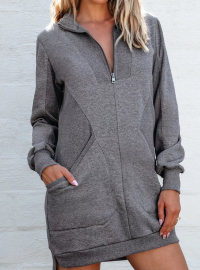 Zip Front Long Sleeve Sweatshirt Dress