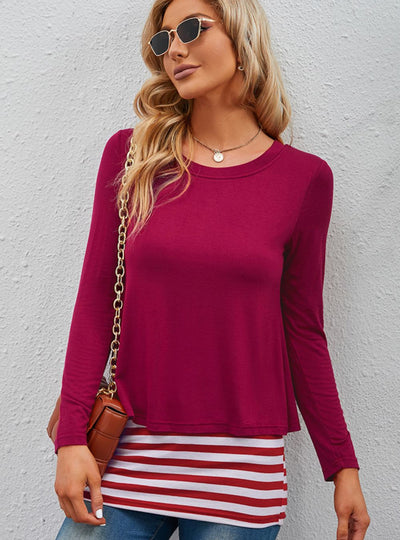 Full Size Striped Faux Layered Long Sleeve Top