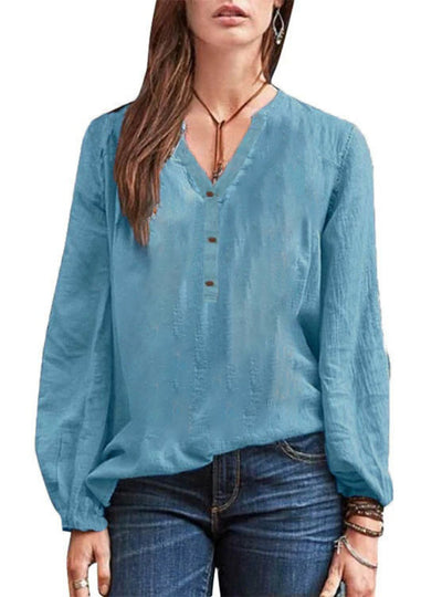 Full Size Notched Long Sleeve Blouse Plus Size