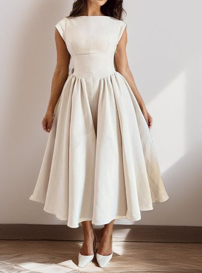 Full Size Cap Sleeve A-Line Midi Dress Plus Size