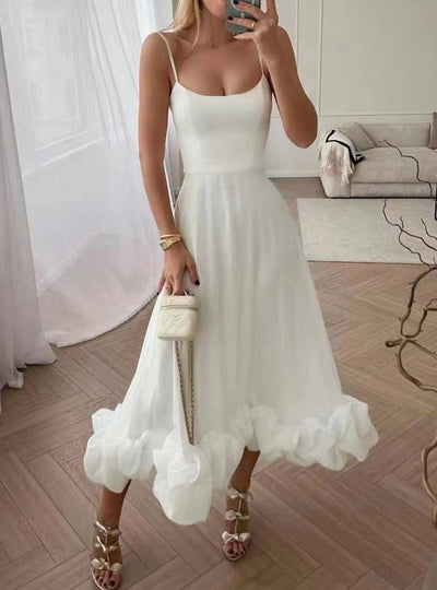 Ruffle Hem Scoop Neck Midi Dress