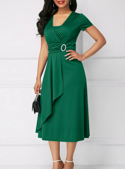 Short Sleeve Midi Wrap Dress with Belt Detail