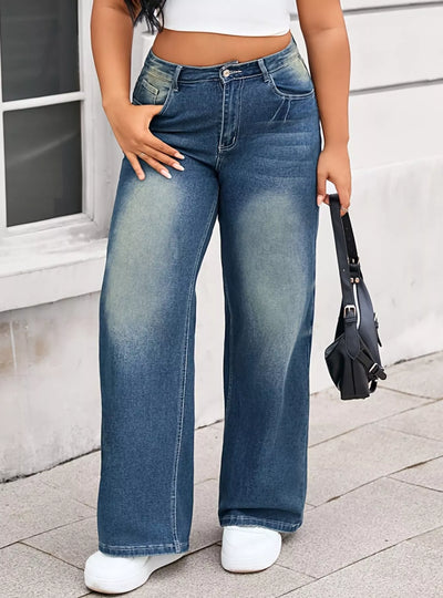 Plus Size Vintage Wash Wide Leg Jeans