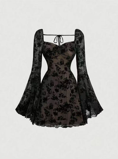 Full Size Sweetheart Neck Flared Sleeve Mini Dress Plus Size