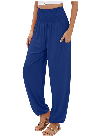 Full Size Smocked Waist Harem Pants with Pockets Plus Size