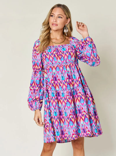 Double Take Full Size Printed Long Sleeve Dress