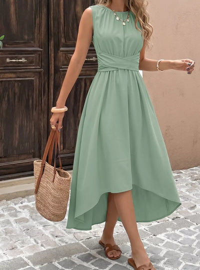 Sleeveless High-Low Hem A-Line Dress