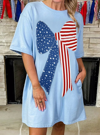 Patriotic Bow Graphic T-Shirt Dress