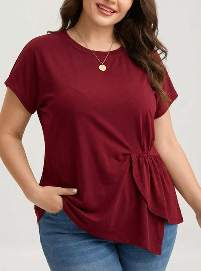 Plus Size Solid Color Ruffle Hem T-Shirt