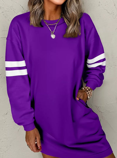 Stripe Long Sleeve Casual Sweatshirt Dress