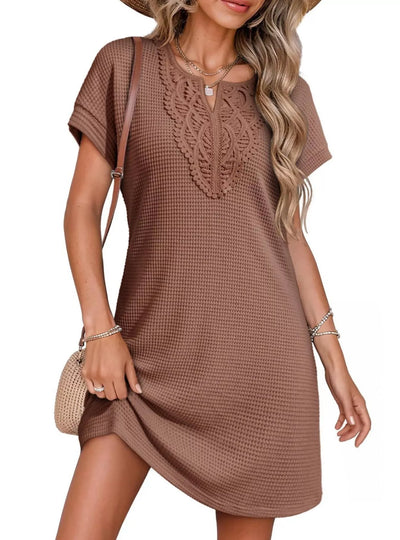 Waffle Knit Short Sleeve Dress