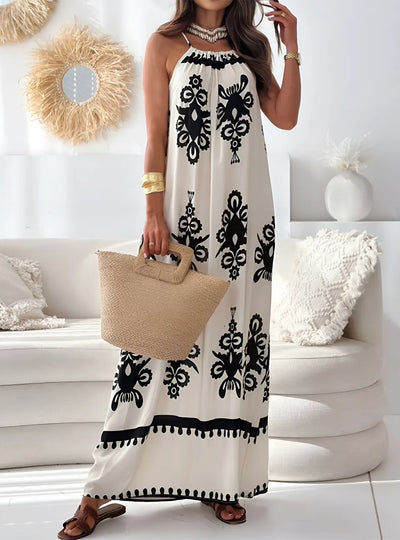Printed Spaghetti Strap Sleeveless Maxi Dress