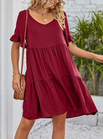 Ruffled Sleeve Tiered Mini Dress