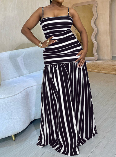 Plus Size Striped Spaghetti Strap Maxi Dress