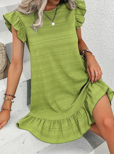 Full Size Ruffled Flutter Sleeve Textured Mini Dress Plus Size