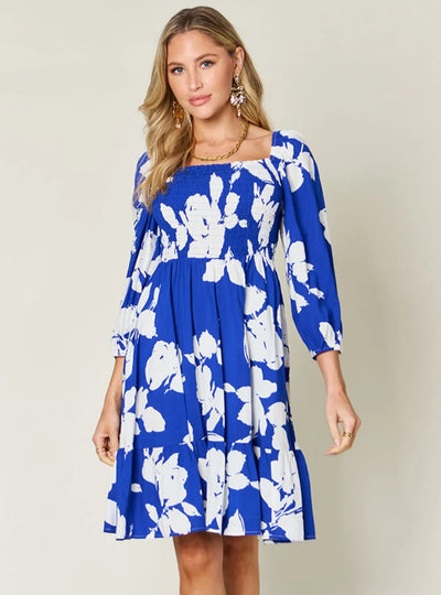 Double Take Full Size Floral Ruffle Hem Smocked Dress with Pockets